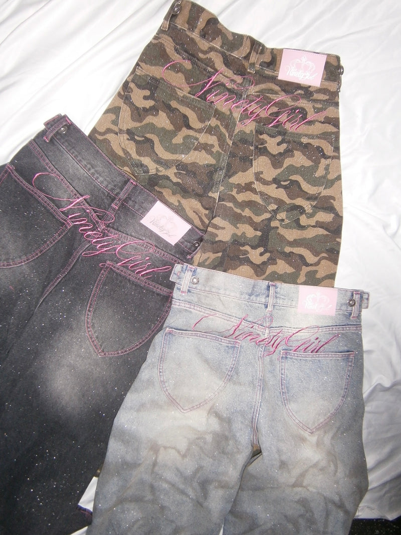 Ninety Girl Logo Glitter Buggy Denim Pants – YZ
