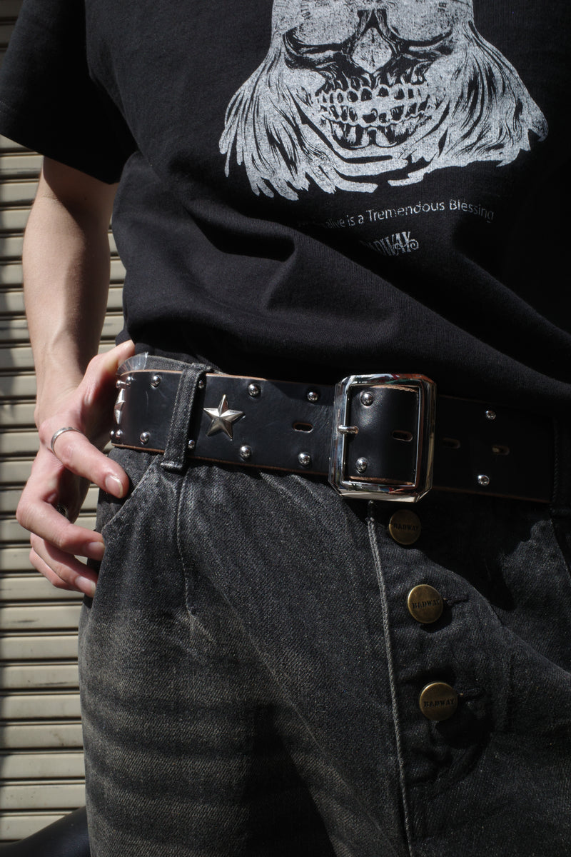 Schott×BADWAY ONESTAR studs belt