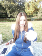 Ninety Girl Rhinestone Fur Zip Hoodie