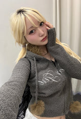 Fur Hooded Zip-Up Knit 