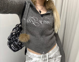 Fur Hooded Zip-Up Knit 