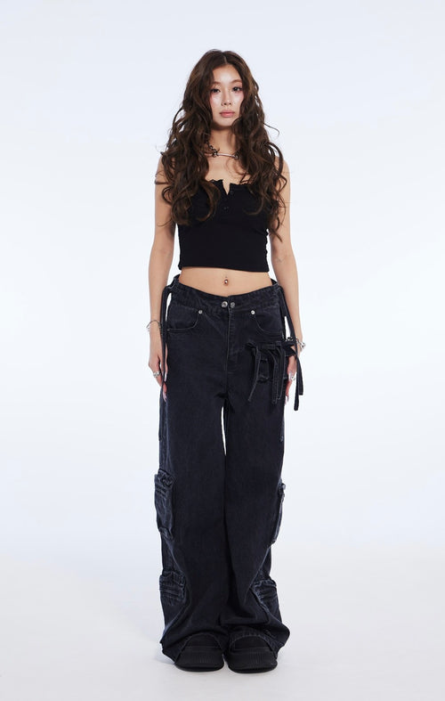 washed denim cargo pants