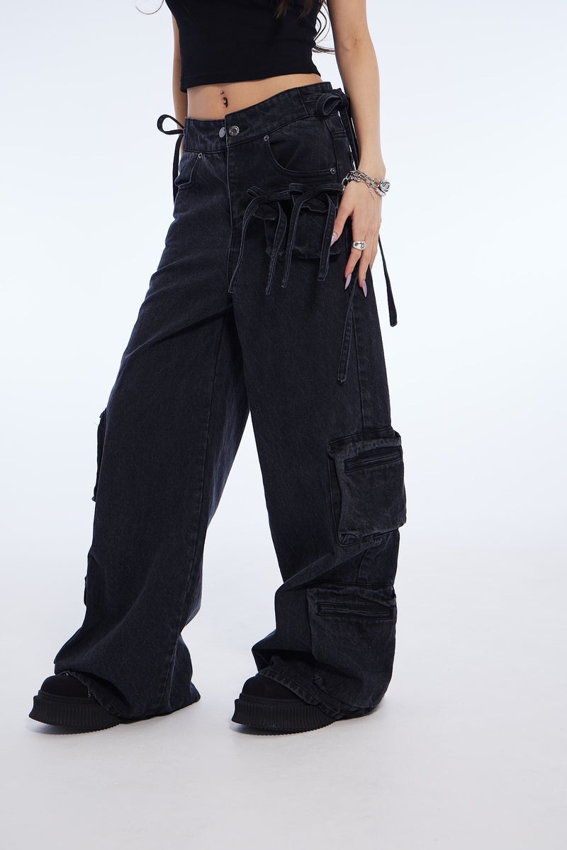 washed denim cargo pants