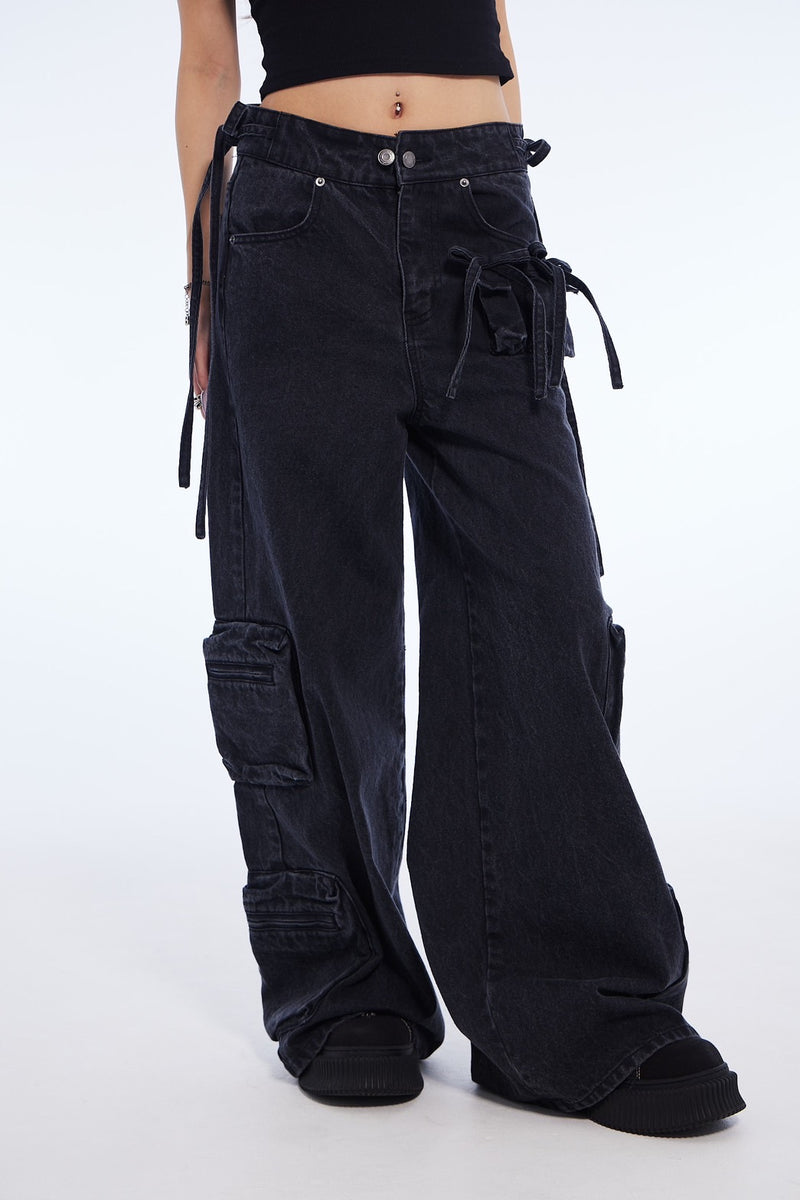 washed denim cargo pants