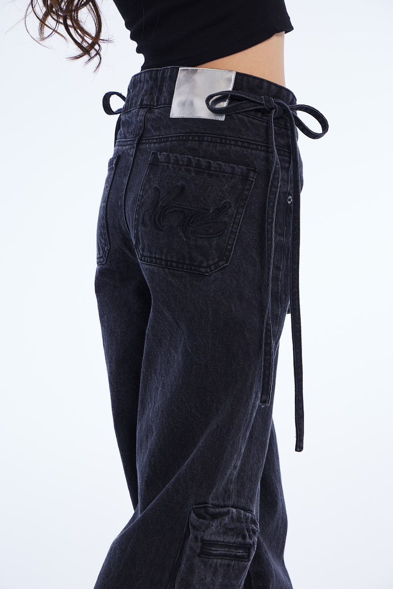 washed denim cargo pants