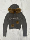 Fur Hooded Zip-Up Knit 