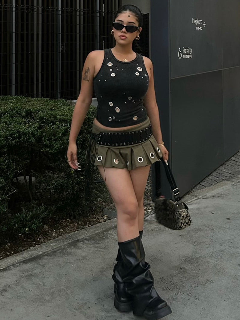 eyelet tack mini skirt