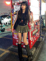 eyelet tack mini skirt