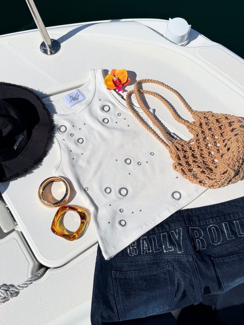 Eyelet damage tank top 