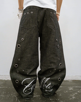 Eyelet denim pants