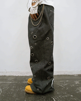 Eyelet denim pants
