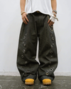 Eyelet denim pants