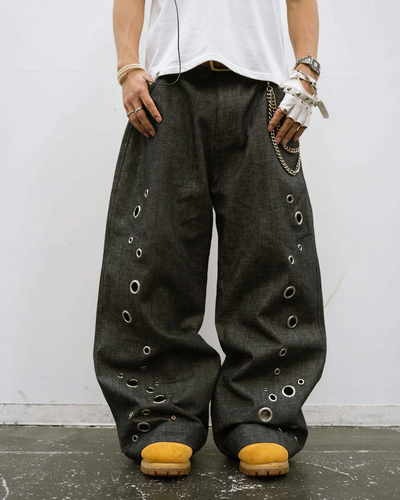 Eyelet denim pants