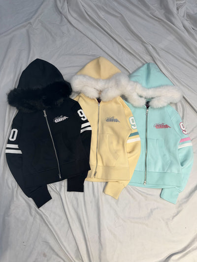 Waist-Defined Fur Zip Hoodie 