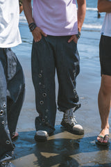 Eyelet denim pants