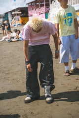 Eyelet denim pants