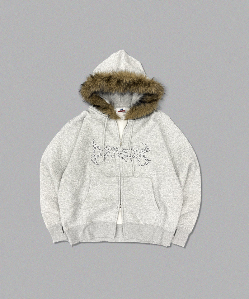 Tribal logo fur zip hoodie