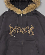 Tribal logo fur zip hoodie