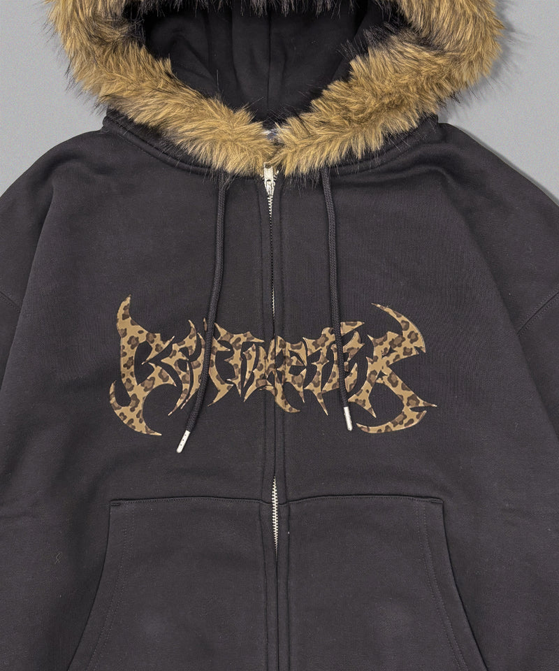 Tribal logo fur zip hoodie