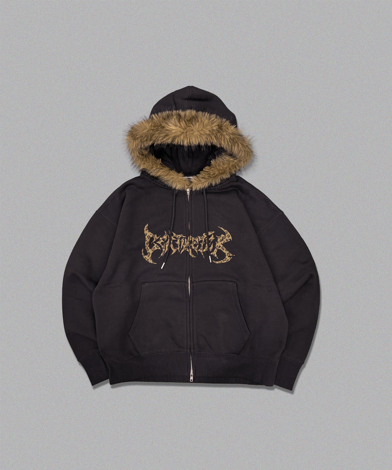 Tribal logo fur zip hoodie