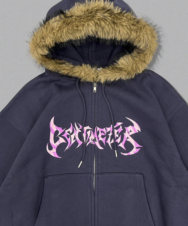 Tribal logo fur zip hoodie