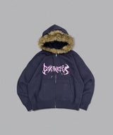 Tribal logo fur zip hoodie