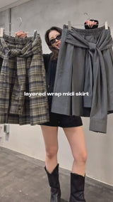 layered wrap midi skirt