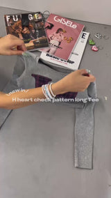 H heart check pattern long Tee