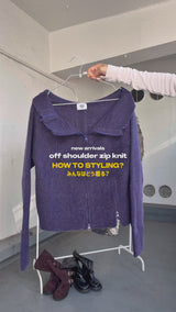 off shoulder zip knit