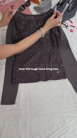 透視蕾絲長袖T恤 