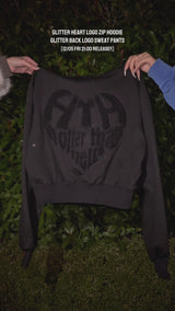 glitter heart logo zip hoodie