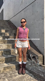 SLEEVELESS STRIPED HOODIE 