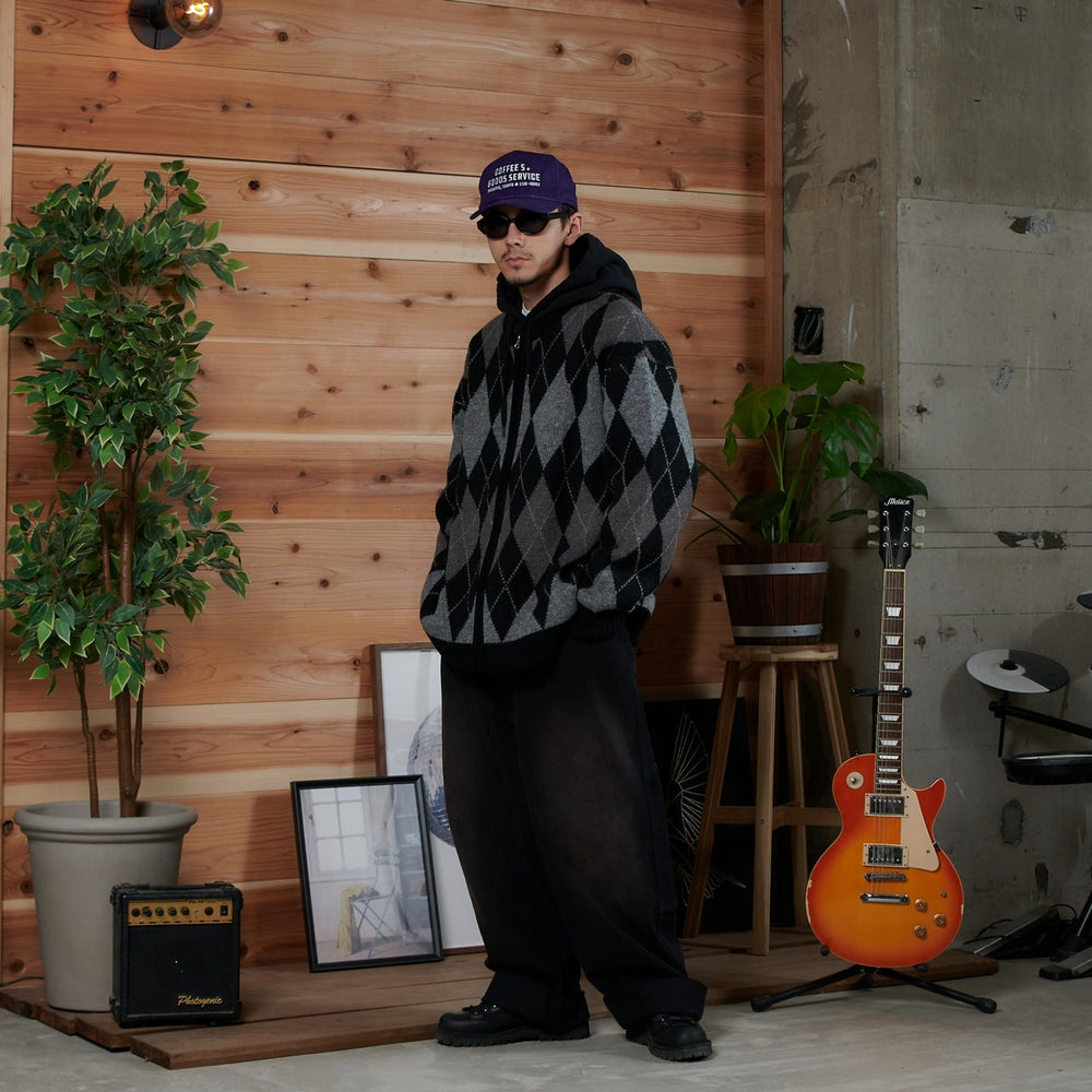Argyle Print Zip Cardigan – YZ