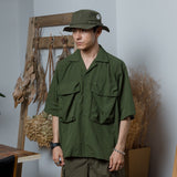 Military wide flap pocket short length shirt 【AZR-BL-0001-015】