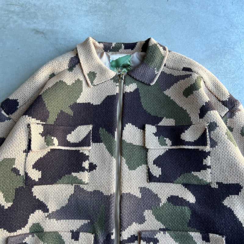 military camouflage zip knit cardigan