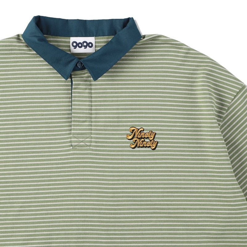 9090 Stripe Long Polo Shirt(くすみグリーン)-