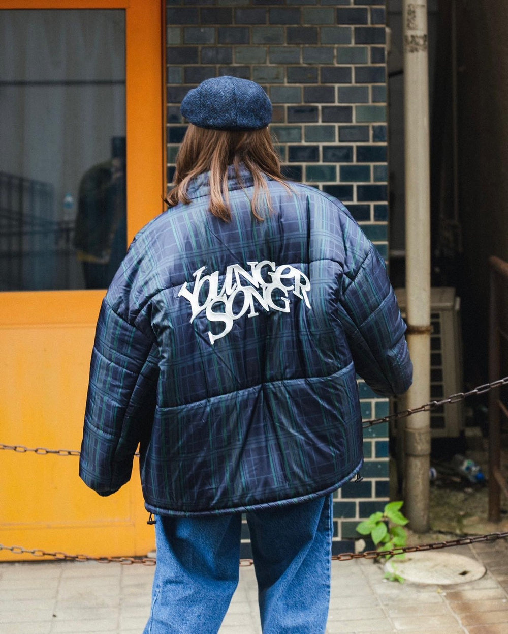 Younger Song / Checked Fake Down Jacket/中綿/ダウンジャケット/L/ナイロン/BLK/YS1025 Checked fake down jacket – YZ
