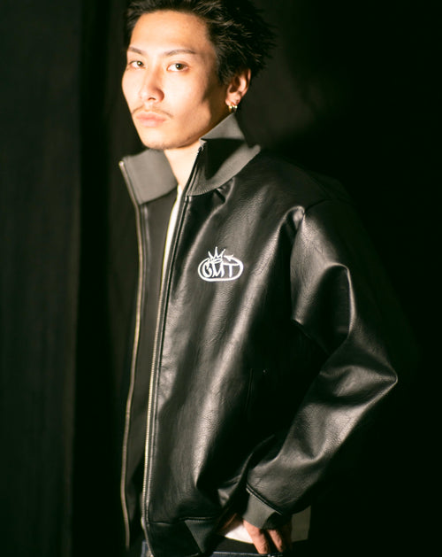 synthetic leather track jacket