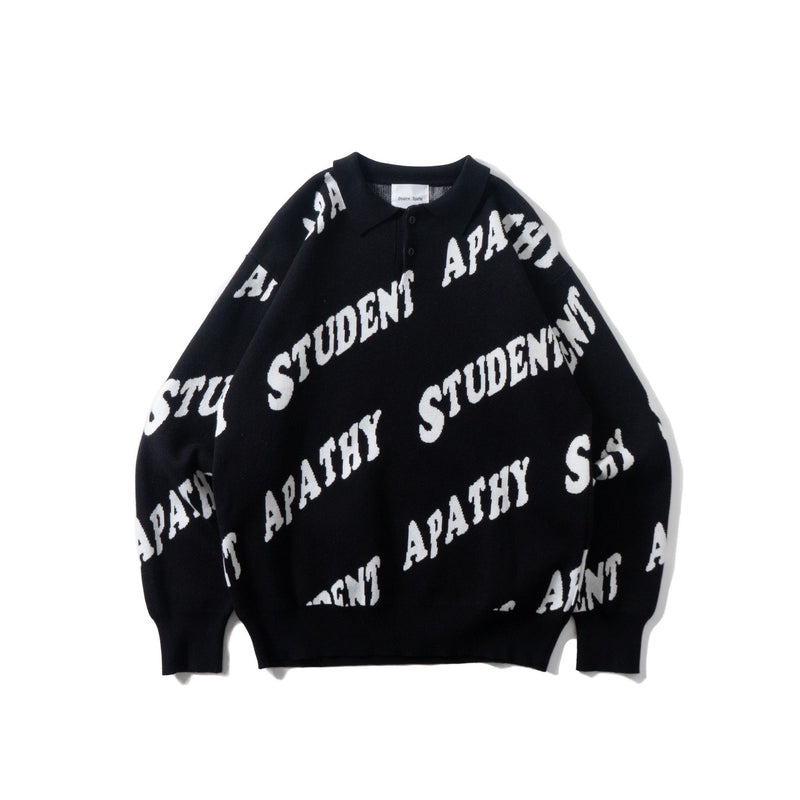 student apathy logo knit polo　【AZR-SA-0001-013】