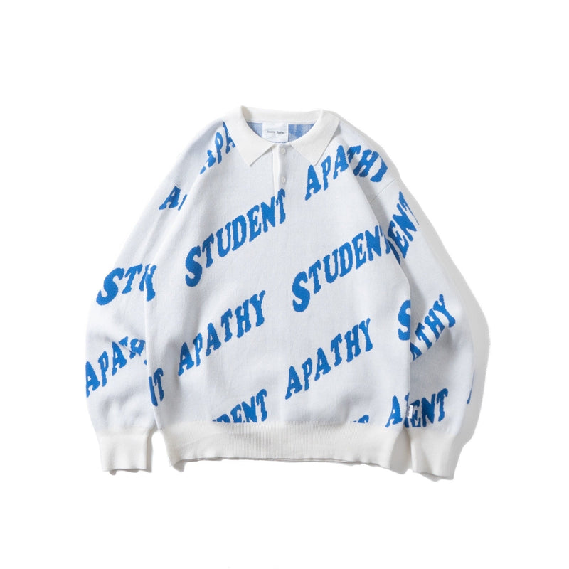 student apathy logo knit polo 【AZR-SA-0001-013】 – YZ