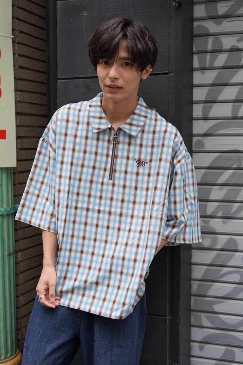 OMBRE CHECK HALF ZIP SHIRT [AZR-YNG-0001-015]