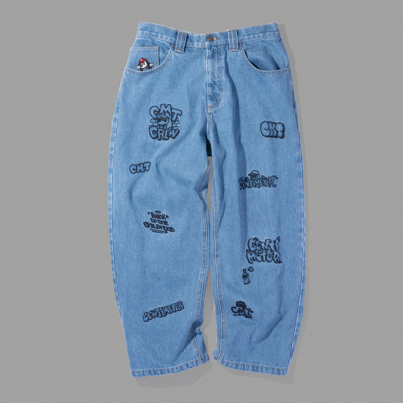 Bombed graffiti denim pants